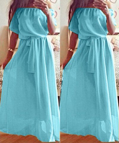 blue off the shoulder maxi
