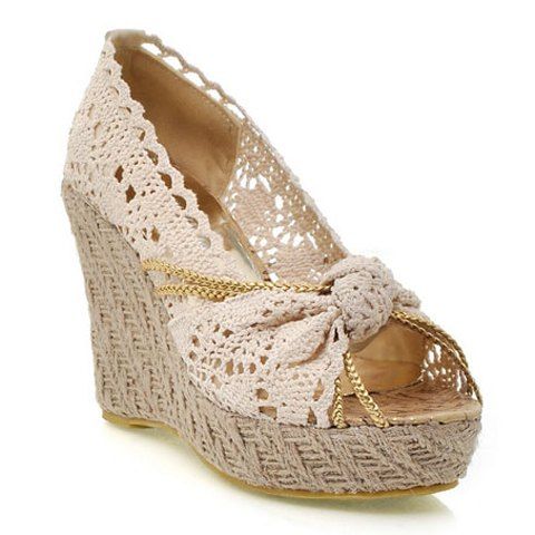 Apricot 39 Sweet Lace And Weaving Design Women's Peep Toed Shoes ...