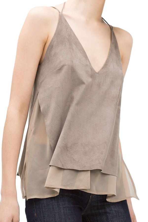 52 Off Khaki V Neck Spaghetti Strap Cami Top Rosegal 0840