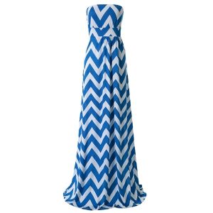 Blue S Stylish Strapless Sleeveless Striped Women's Maxi Dress ...