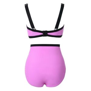 Purple Xl Stylish Spaghetti Strap Color Block High Waisted Plus Size Women S Bikini Set