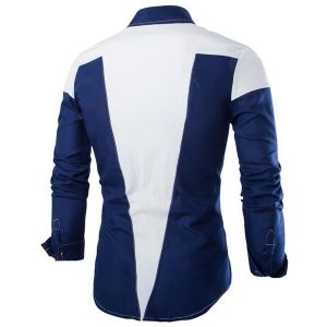 Cadetblue 2xl Fashion Shirt Collar Irregular Color Stitching Slimming ...