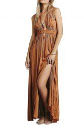 maxi dress halter neck deep brown dresses backless rosegal zaful trendy