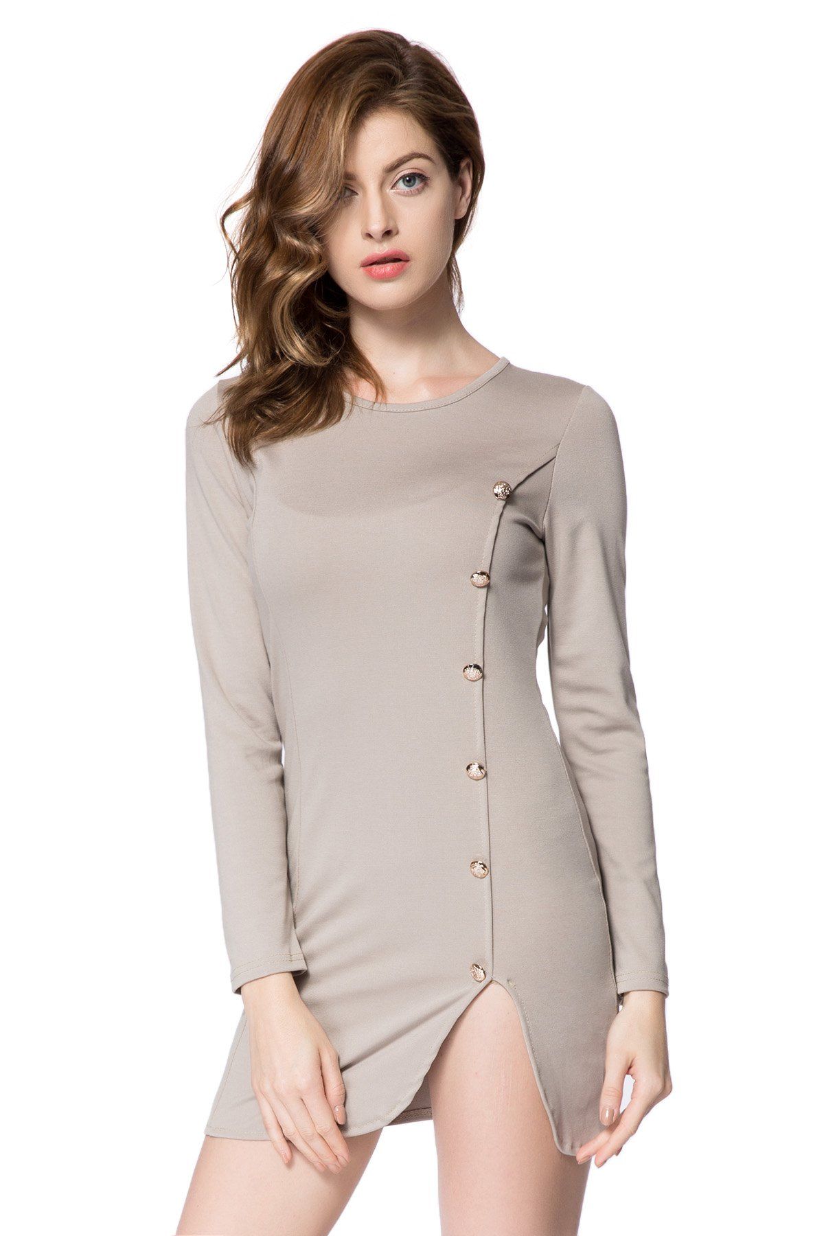 [62% OFF] Short Button Long Sleeves Sheath Dress | Rosegal