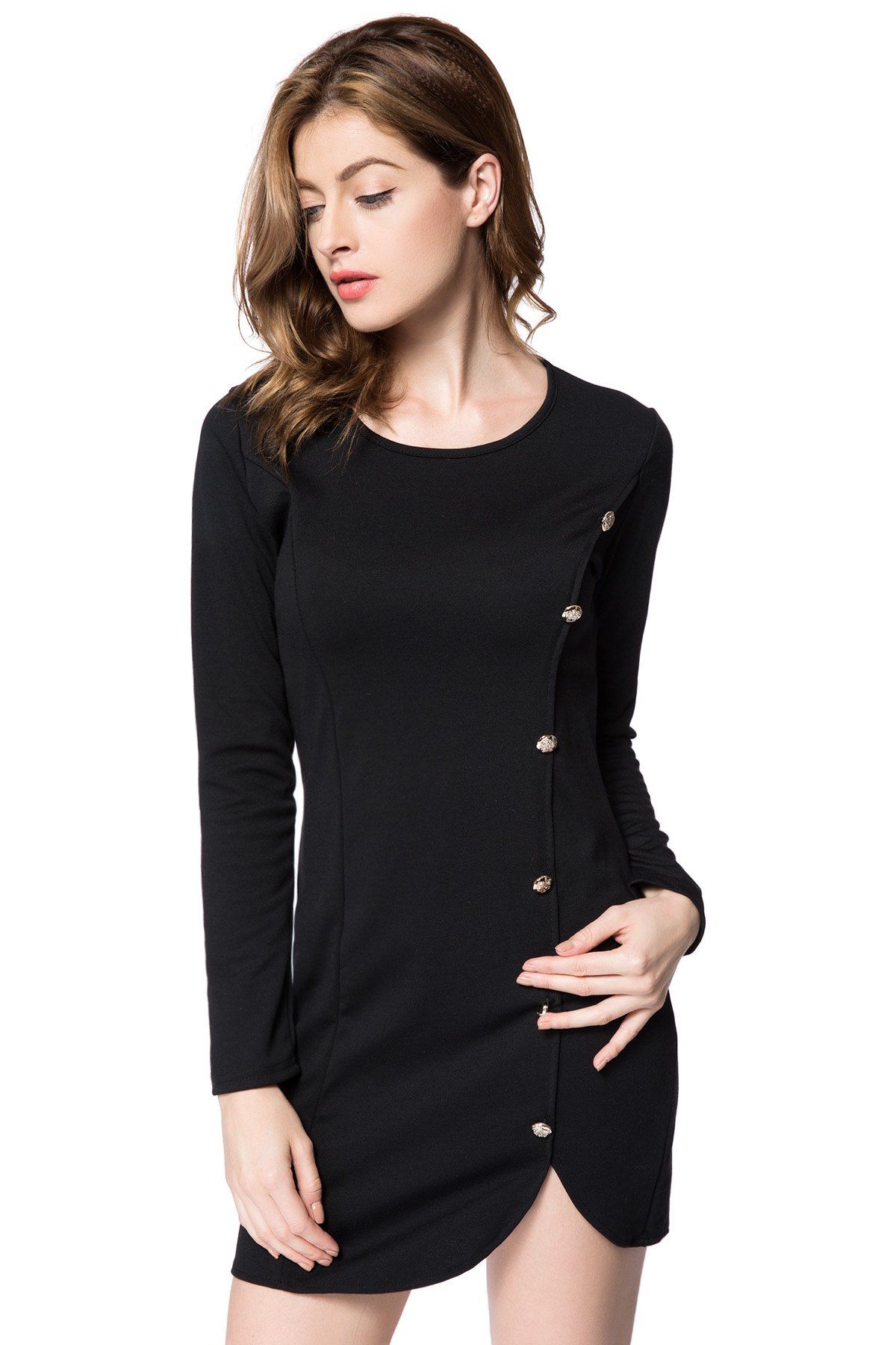Midi black long sleeve button dress, Vans classic t shirt grey, how to button a cardigan. 