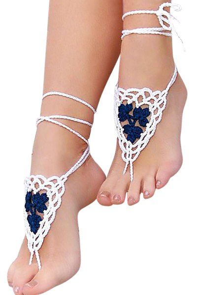 

Romantic Cotton Crocheted Anklet For Women, Sapphire blue