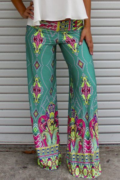 [41% OFF] Stylish Mid-Waisted Printed Loose-Fitting Women's Pants | Rosegal