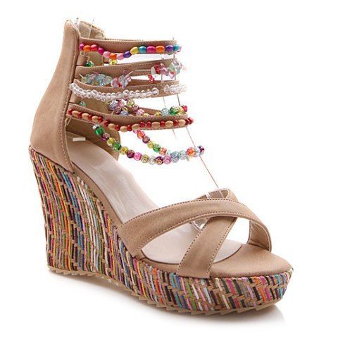 [53% OFF] Bohemian Wedge And Beading Design Women's Sandals | Rosegal