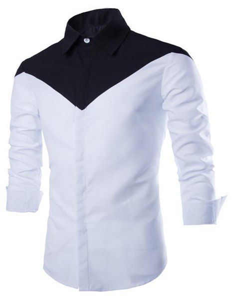 [57% OFF] Stylish Shirt Collar Simple Color Splicing Slimming Long ...