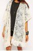Stylish Lace Embroidered Tassel Spliced Kimono Half Sleeve Cardigan For Women -  