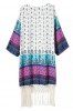 Trendy 3/4 Sleeve Printed Tassels Embellished Women's Kimono Blouse -  