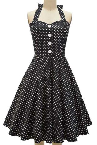 2019 Vintage Halterneck Polka Dot Button Design Women's Dress | Rosegal.com