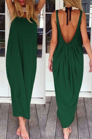 Green 2xl Backless Drapped Maxi Tank Dress | RoseGal.com