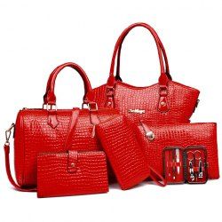 Embossed Tote Handbag 6Pc Set