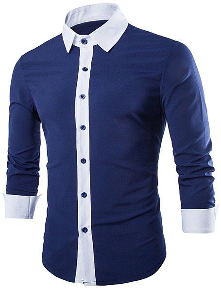 [31% OFF] Color Block Panel Long Sleeve Cotton Blend Shirt | Rosegal