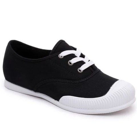 flat round lace up canvas shoes