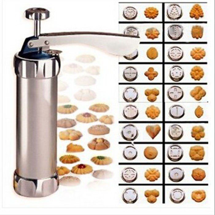 

Press Cookie Machine Biscuit Maker Cake Decorating Gun Kitchen Tool 20 Moulds, Silver