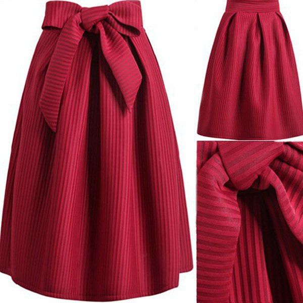 [58% OFF] Stylish Striped Bowknot Embellished A-Line Skirt For Women ...