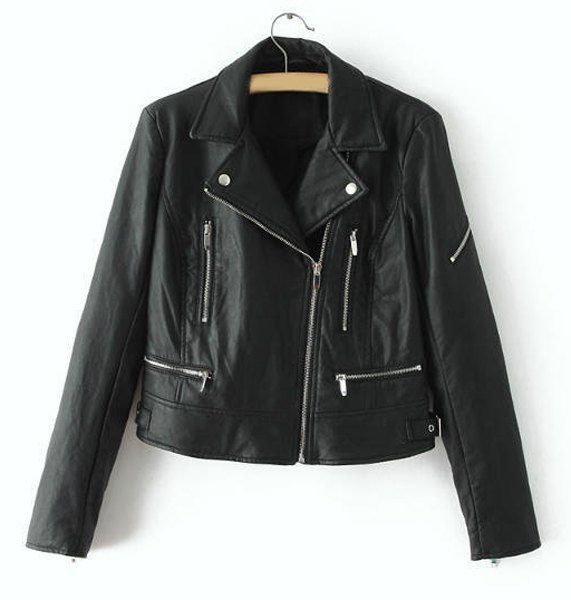 [38% OFF] Stylish Lapel Neck Faux Leather Black Jacket For Women | Rosegal