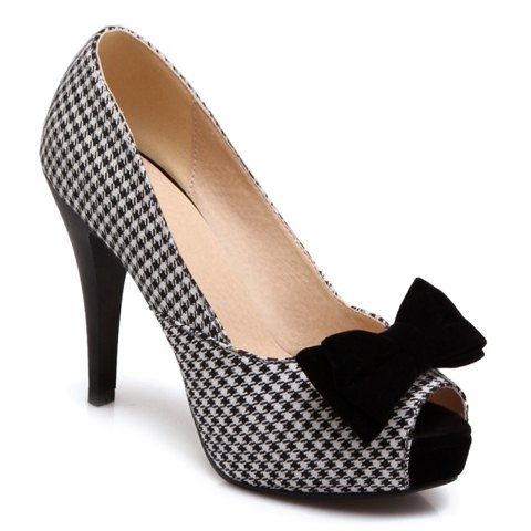 [20% OFF] Elegant Bow And Plaid Design Women's Peep Toed Shoes | Rosegal