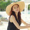 Chic Black Lace-Up Embellished Wide Brim Straw Hat For Women -  