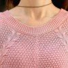 Stylish Scoop Neck Long Sleeve Solid Color Laciness Women's Sweater -  