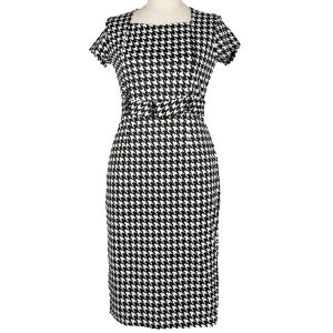 Black M Elegant Sweetheart Neck Houndstooth Printed Bodycon Dress For ...