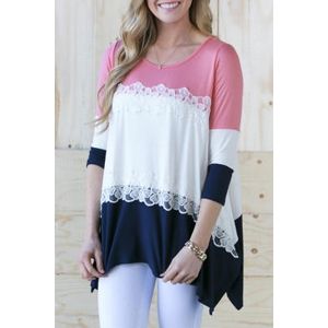 Asymmetric Neck Color Block T-Shirts