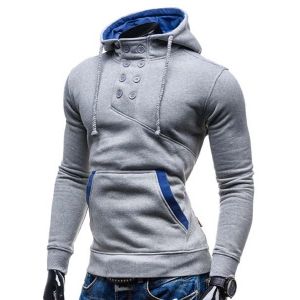 Light Gray Xl Trendy Hooded Double Breasted Pocket Hemming Slimming ...