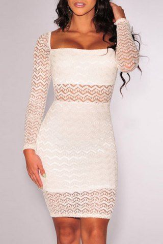 [37% OFF] Attractive Square Neck Low-Cut Hollow Out Bodycon Lace Dress ...