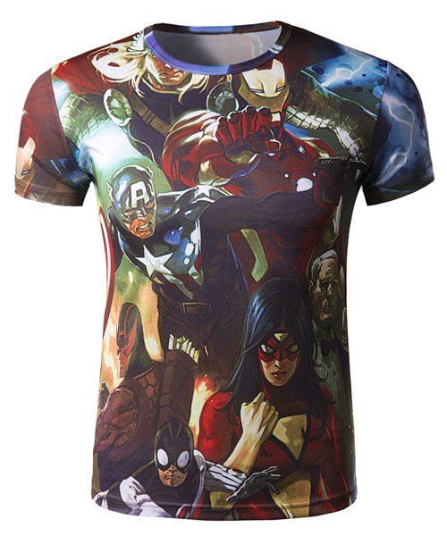 

Fashion Round Neck 3D Cartoon Characters Print Slimming Short Sleeve Polyester Quick-Dry T-Shirt For Men, Colormix