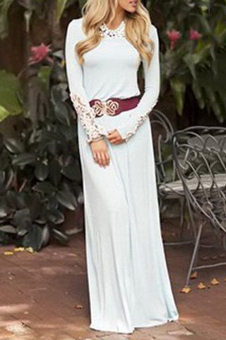 maxi crochet flower collar stylish rosegal round splicing dress sleeve