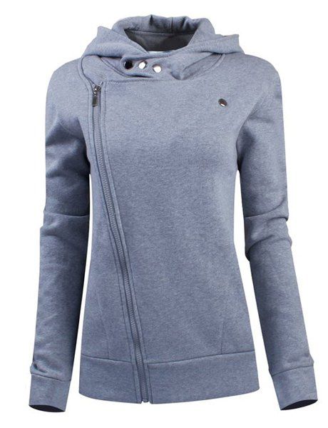 Gray Xl Stylish Solid Color Long Sleeves Hoodie For Women | RoseGal.com