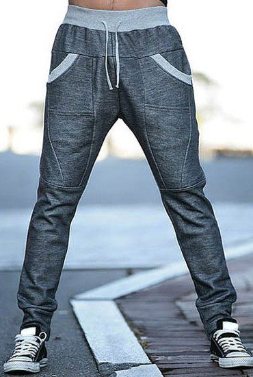 

Slimming Stylish Lace-Up Color Block Splicing Beam Feet Polyester Men's Sweatpants, Deep gray