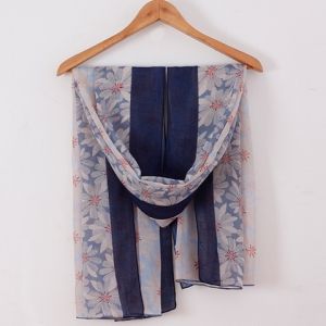 Blue Chic Flower Printed Patchwork Voile Scarf For Women | RoseGal.com