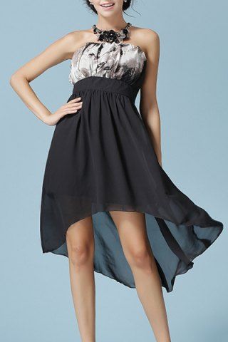 Womens Sexy One Shoulder Dress High-waisted Strapless Dress With Front Cutout