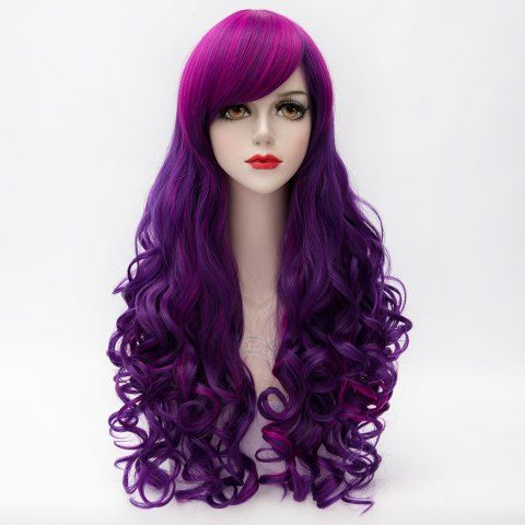 2018 Charming Inclined Bang Long Purple Highlight Capless 