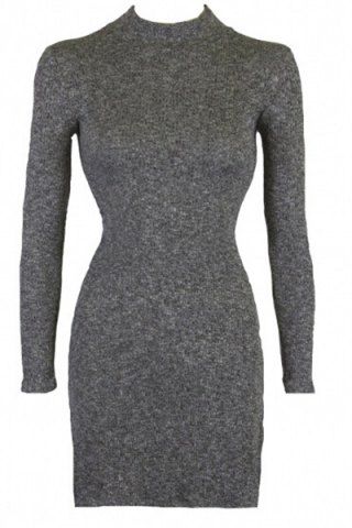 Deep Gray S Sexy Solid Color Stand Collar Side Slit Bodycon Sweater ...