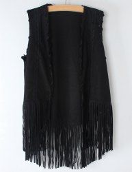 [4% OFF] Vintage Collarless Sleeveless Pure Color Fringed Women's ...
