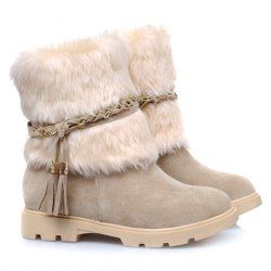 Faux Fur Tassels Snow Boots -  