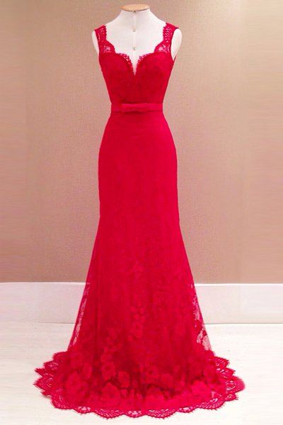 Store Vintage Backless Sleeveless Maxi Formal Lace Prom Dress  