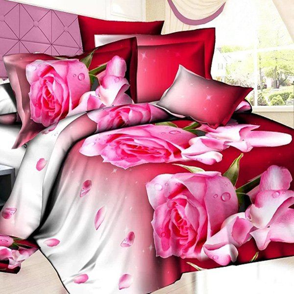 2019 Sweet Fresh 3d Oil Painting Rosebud Pattern 4 Pcs Duvet Cover Outfits Sweet Fresh 3d Oil Painting Rosebud Pattern 4 Pcs Duvet Cover Sets Without Comforter