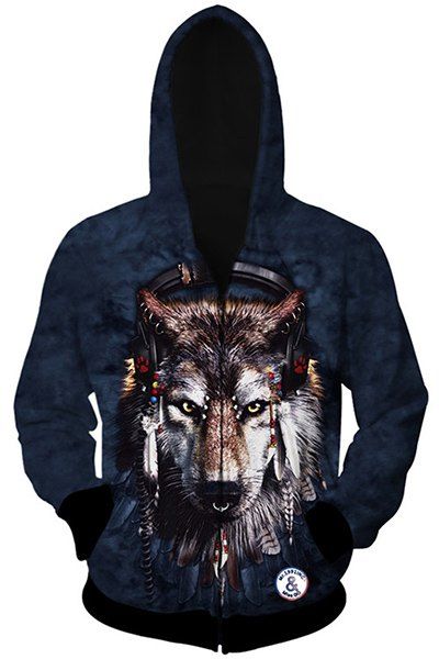 2018 Trendy Slimming Hooded 3d Wolf Head Pattern Long Sleeve Cotton ...