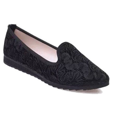 [23% OFF] Stylish Lace And Solid Colour Design Women's Flat Shoes | Rosegal