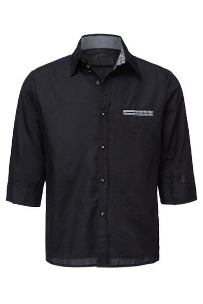 

Stylish Shirt Collar Slimming Hit Color Splicing Pocket Design Half Sleeve Cotton Shirt For Men, Black
