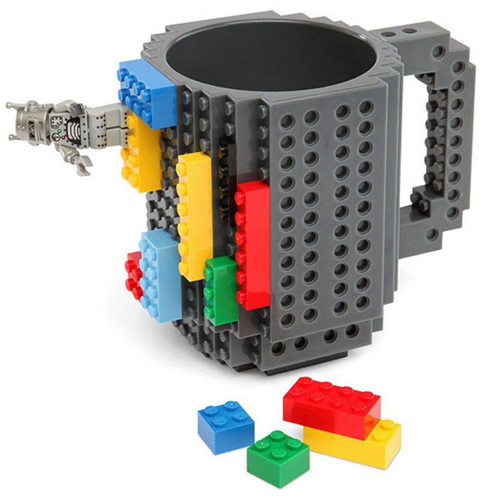 

DIY Creative Building Blocks Style Build-On Brick Mug Tea Cup, Gray;red