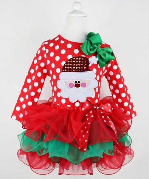 

Cute Polka Dot Santa Claus Spliced Multilayered Christmas Mini Dress For Girl, Red