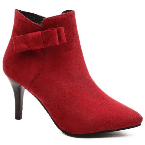 Red 37 Bow Pointed Toe Ankle Boots | RoseGal.com