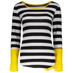 

Stylish Scoop Neck Long Sleeve Color Block Striped Women's T-Shirt, Black