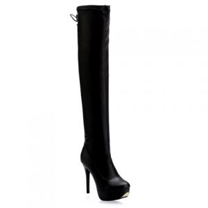 PU Stretch Over The Knee High Heel Boots